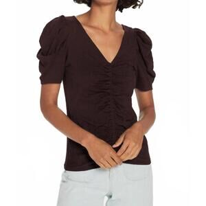 NEW GOLDIE v-neck ruched front tee in coffee